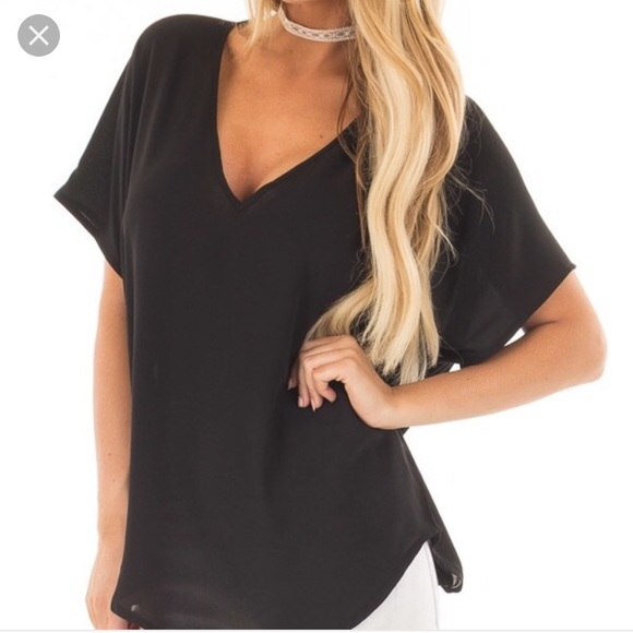 Lush Tops - Black v neck blouse